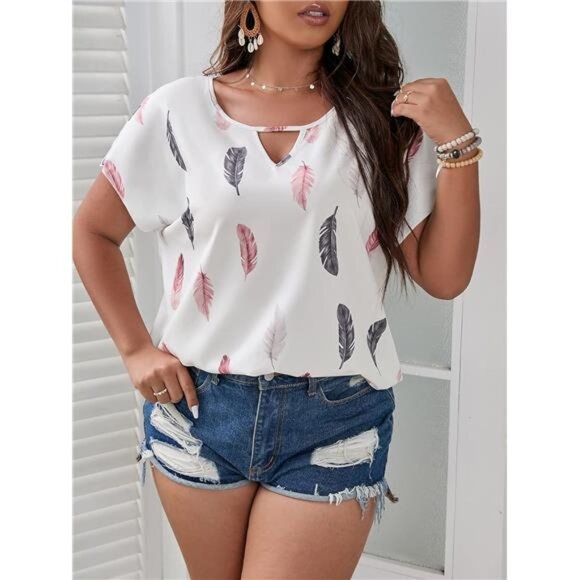 Plus Size Blouses for Curvy Women Cute Boho Print Shirts V Neck Casual Summer - Picture 4 of 7